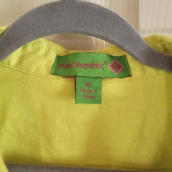 Island Republic 100% Linen Tassle Button Down Neon Green Chartreuse Top - Picture 3 of 6